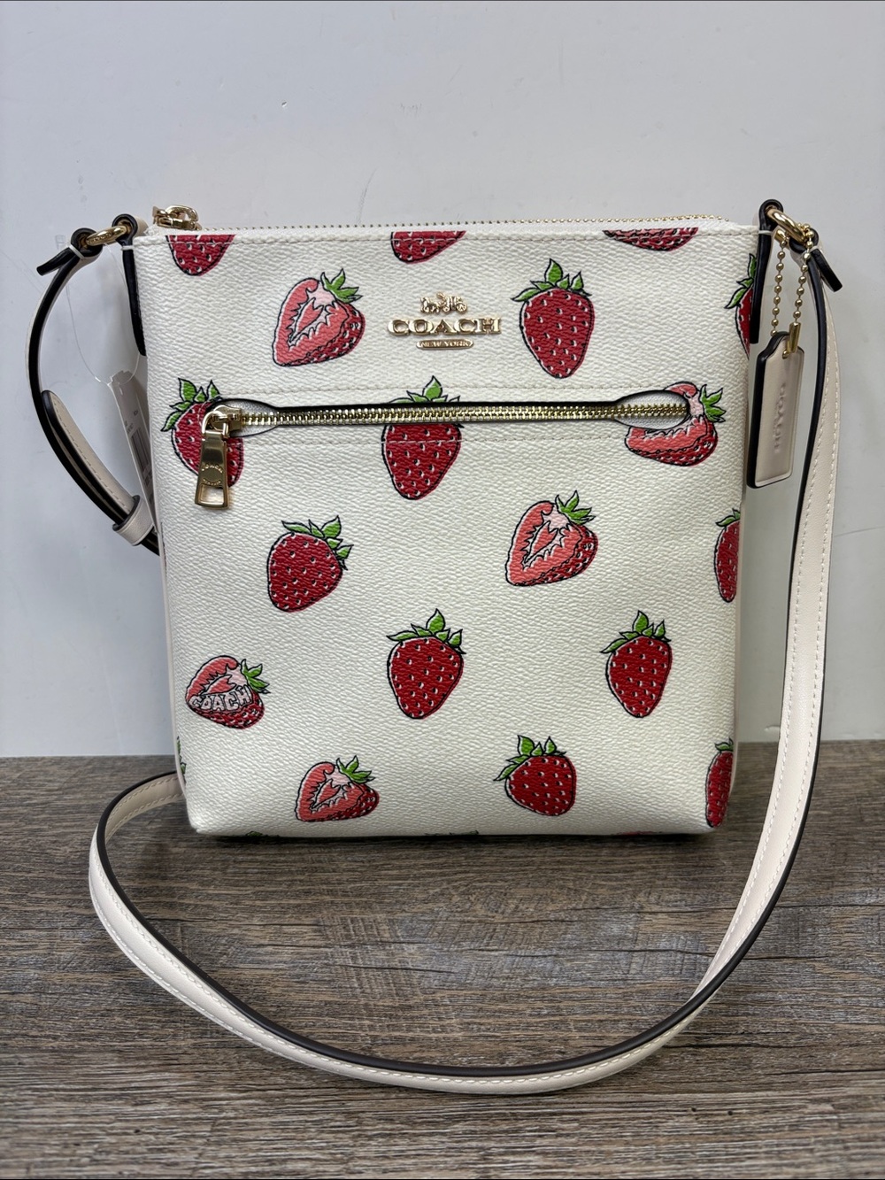 Coach Mini Rowan File Bag Strawberry Print Chalk Multi Crossbody NWT
